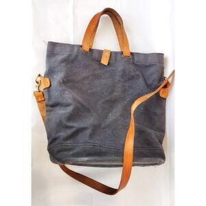 MIchael Green Cross Body Canvas Bucket Bag Black Leather Straps and Handles